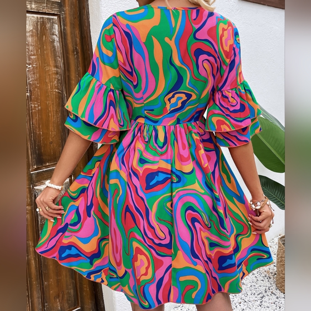 Whimsy Color Waves V-Neck Dress - Picture 5 of 10